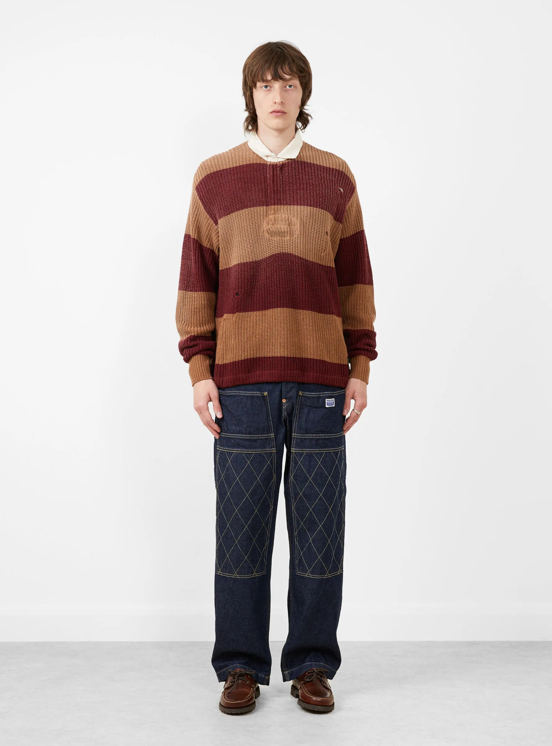 5G Cotton Knit Rugger Shirt Brown and Red