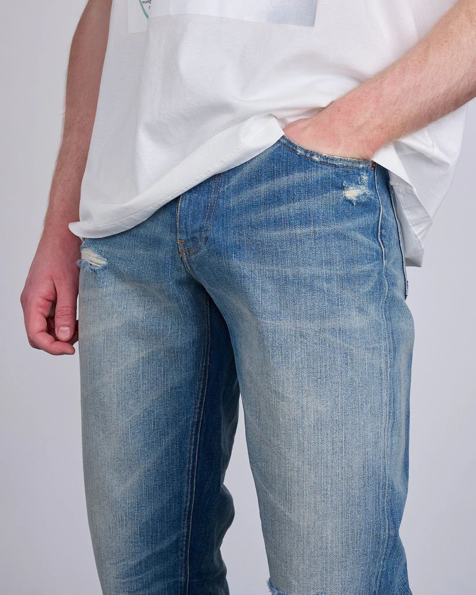 Maison Margiela MM6 Distressed Denim Jean Medium Blue
