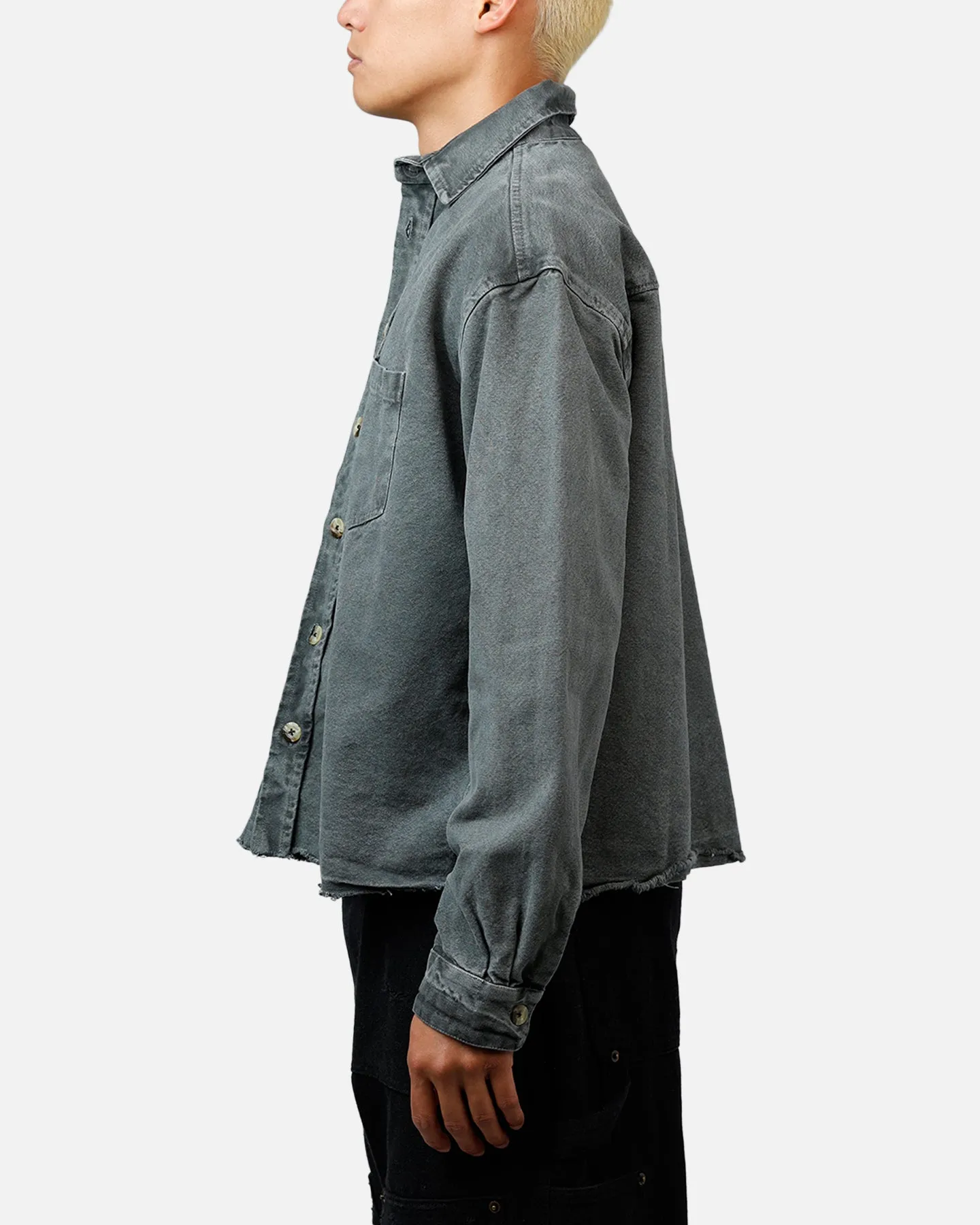 MNML Washed Denim Long Sleeve Button Up Shirt Washed Black