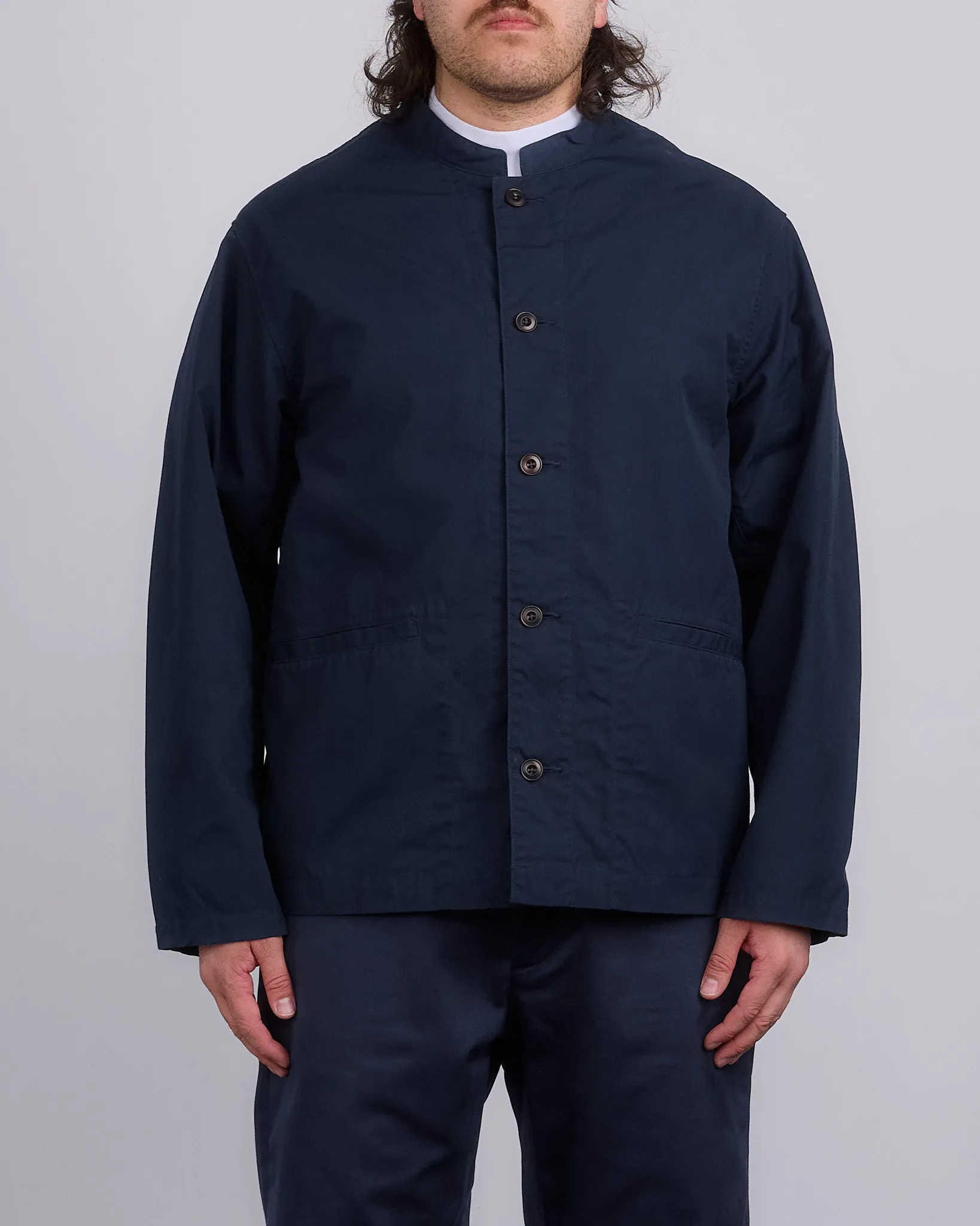 nanamica Band Collar Weather Cloth Jacket Navy