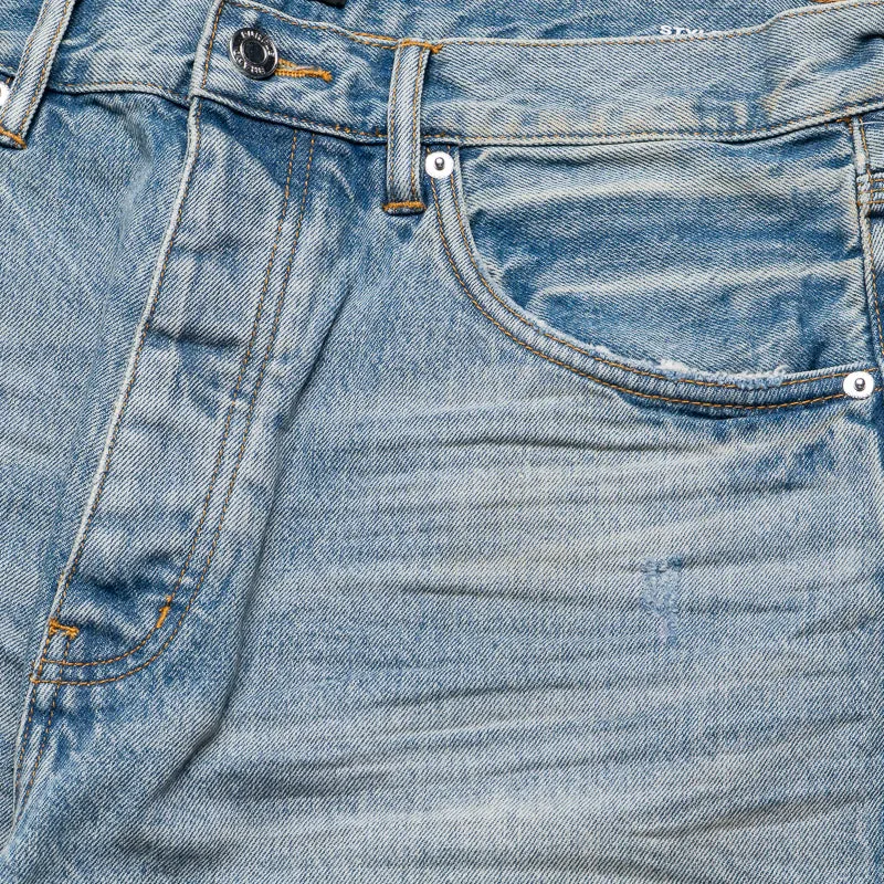 Purple Brand Distressed Patch Denim Shorts - Light Indigo