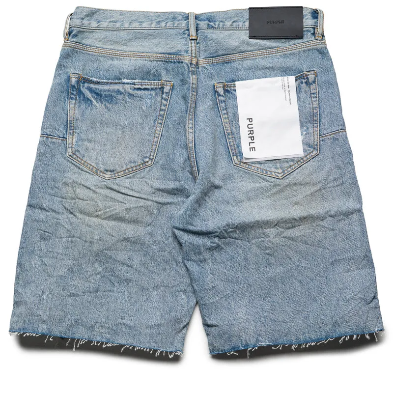 Purple Brand Distressed Patch Denim Shorts - Light Indigo