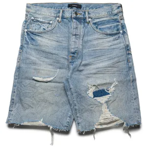Purple Brand Distressed Patch Denim Shorts - Light Indigo